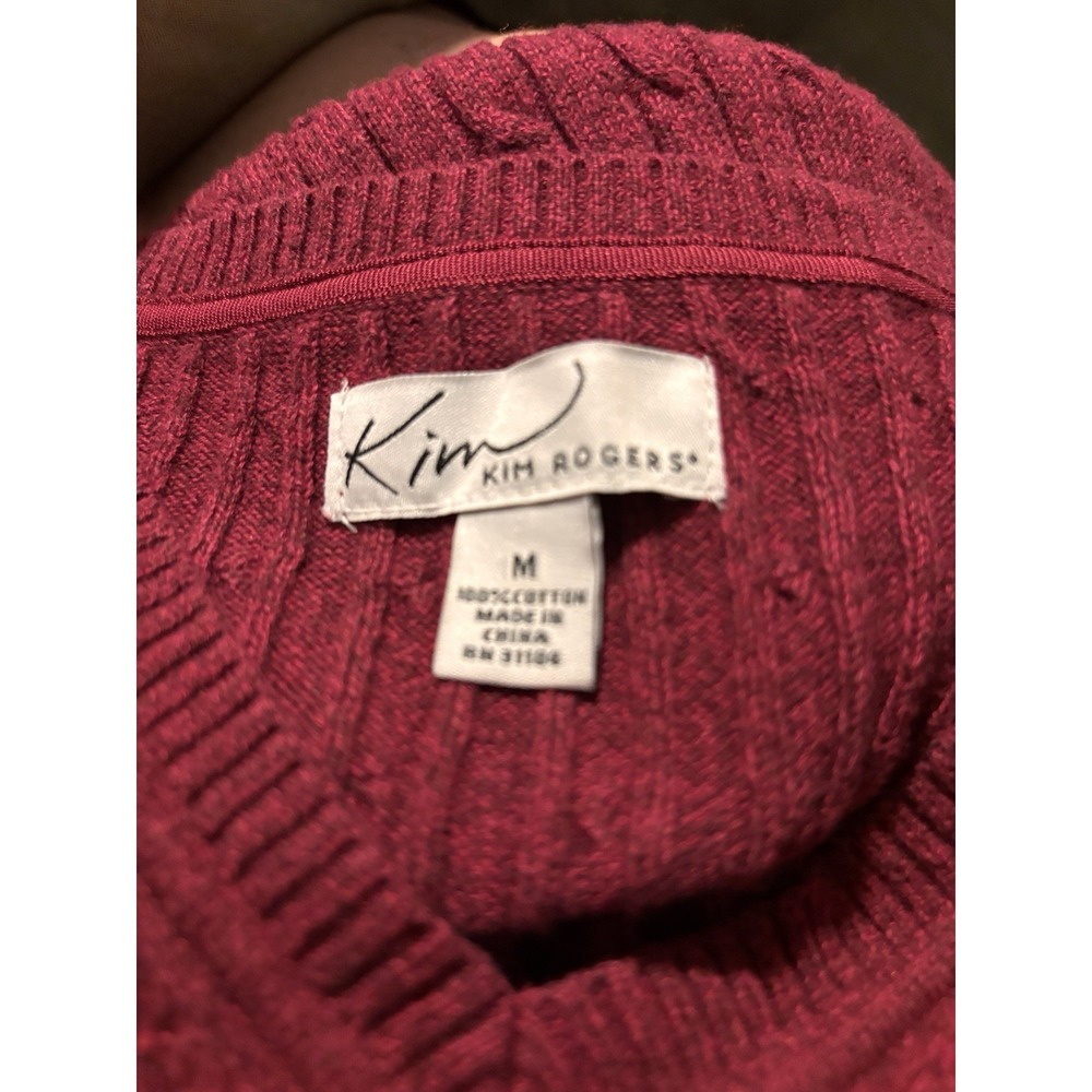 Kim Rogers M Burgundy Cable Knit Long Sleeve Women's Sweater 46x27 V-Neck Classy - Picture 5 of 7